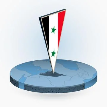 Syria map in round isometric style with triangular 3D flag of Syria Stock Illustration