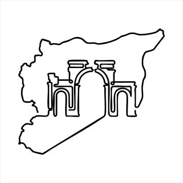 Syria Map With Tipping Ancient Column Ruin Vector Clipart Stock Illustration