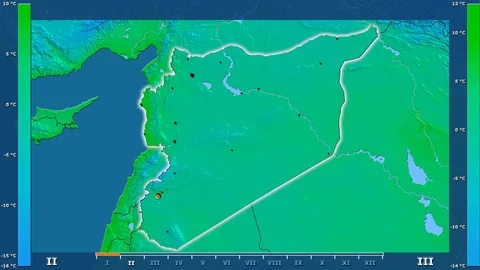 Syria - minimum temperature, borders and... | Stock Video | Pond5