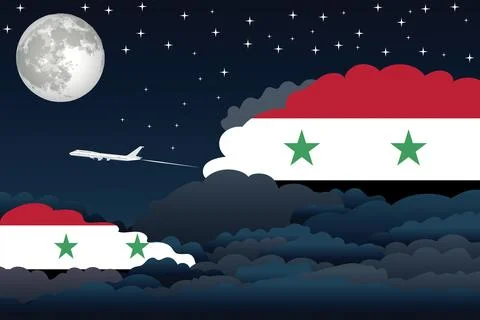 Syria Night Clouds Airplane Vector Illustration Stock Illustration