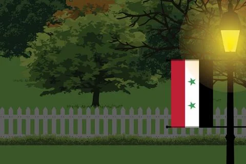 Syria Night Trees Lamp Vector Illustration Stock Illustration