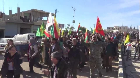 Syria - November 2016: Marching crowds athwart president Stock Footage 69270355