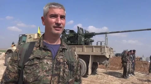 Syria - October 2016: Interview with soldier, ISIS war, SDF Stock Footage 68581897