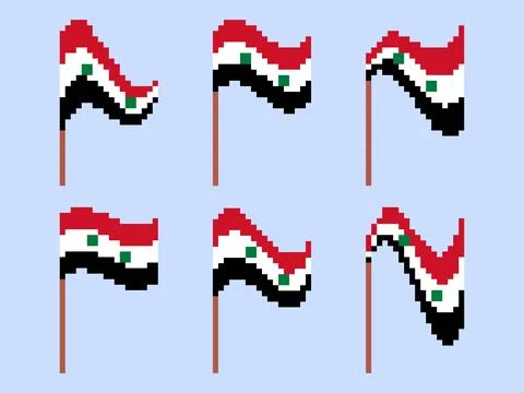 Syria pixel flag icon set. Waving Syria flag in 8-bit retro graphic style f.. Stock Illustration