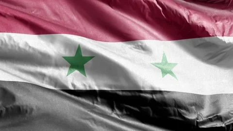 Syria textile flag waving on the wind loop. Syrian banner swaying on the bree Stock Footage