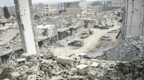 Syria war aftermath destruction Stockbeeldmateriaal 67589233