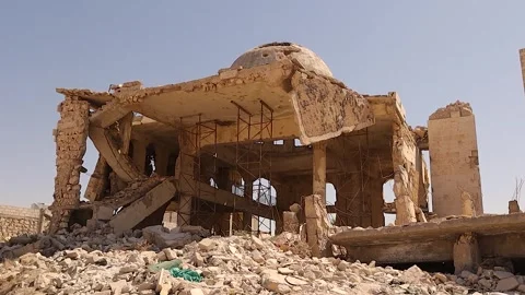 Syria War Destruction Aleppo Mosque Ruins and Cultural Heritage Loss Video stock 333451373
