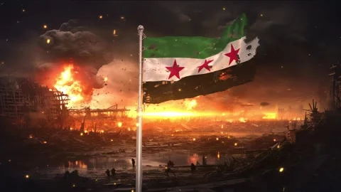 Syria0 flag waving in war is torn Stock Footage 346103604