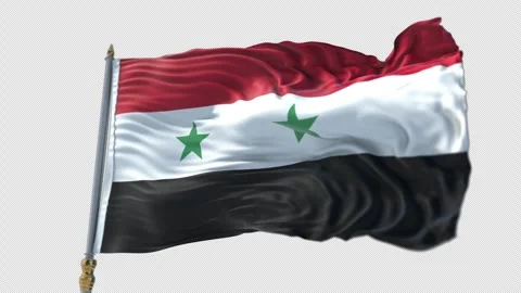 Syrian Flag on a flagpole Waving on Transparent Alpha Background Video stock 292928406