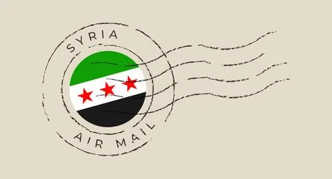 Syrian Flag Postmark Vector Graphic with Distressed Air Mail Stamp Design f.. Stock Illustration