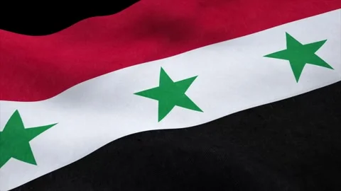 Syrian flag seamless loop waving in wind animation isolated on black background Stock Footage 322994473