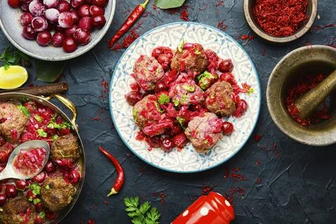 Syrian kyufta with cherry Stock Photos