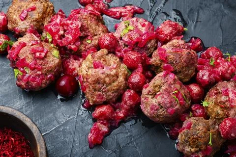 Syrian kyufta with cherry Stock Photos