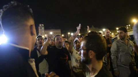 Syrian migrants protest in Hungary Stock Footage 54273394