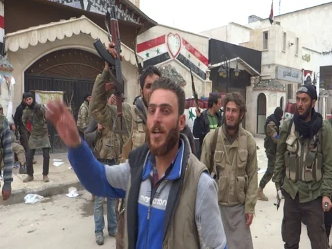 Syrian opposition fighters on their control of Idlib Stock Footage 113676409