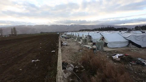 Syrian Refugee Camp at Bekaa Valley, Lebanon Stock Footage 84761753