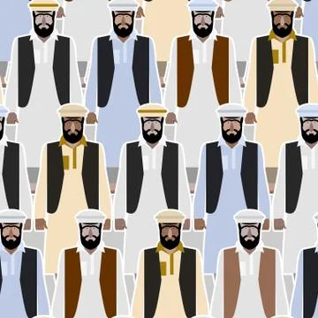 Syrian refugee seamless pattern. Crowd of immigrants from Afghanistan and Pak Stock Illustration