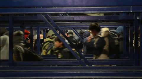 Syrian refugees crossing border. A Border checkpoint. Border controls Stock-Footage 80792614
