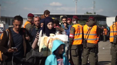 Syrian refugees entering austria, stock video Stock Footage