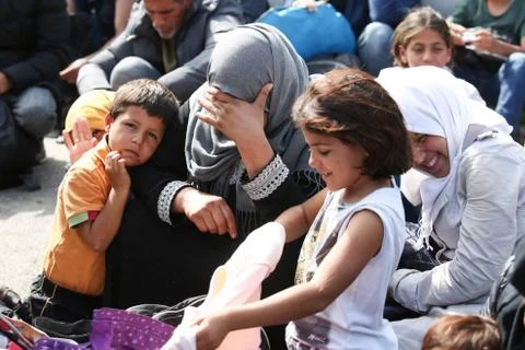 Syrian refugees at slovenian border Stock Photos