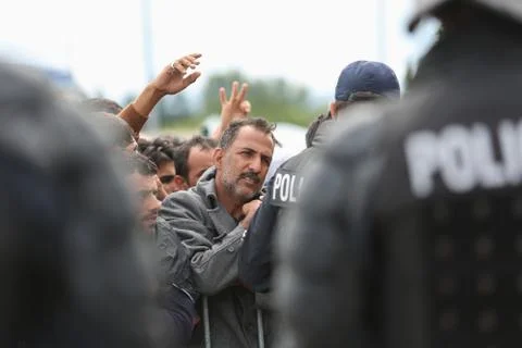 Syrian refugees at slovenian border Stock Photos