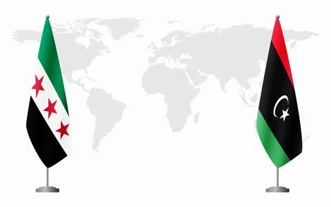 Syrian Revolution and Libya flags for official meeting Stock Illustration