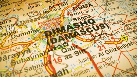 Syrian roads leading to Damascus – smooth route map animation Stock Footage 346188086