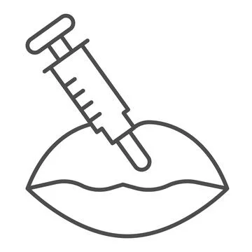 Syringe and lips thin line icon, healthcare concept, fillering lips sign on Stock Illustration