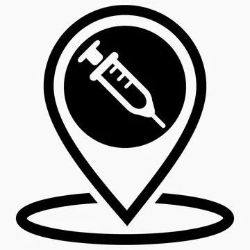 Syringe and location icon. Stock Illustration