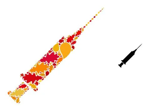 Syringe Autumn Composition Icon with Fall Leaves Stock Illustration