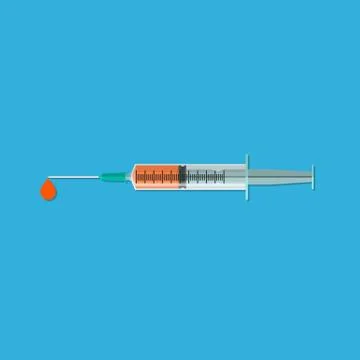Syringe on a blue background with  drop Ilustração Stock