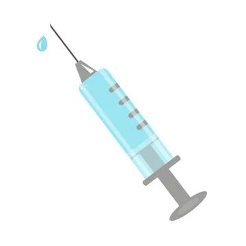 A syringe with a blue liquid, drop is isolated Stock Illustration