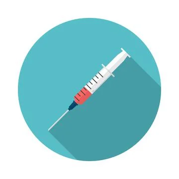 Syringe circle icon with long shadow. Flat design style. Illustrazione stock