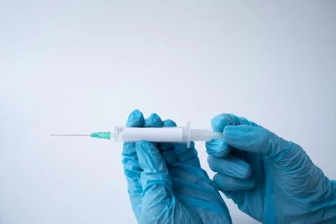 Syringe close up. copy space for text. covid-19 vaccination. medicine, health Stock Photos