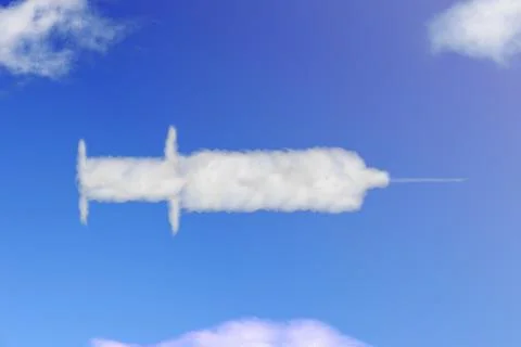 Syringe cloud shape on blue sky. Stock Illustration