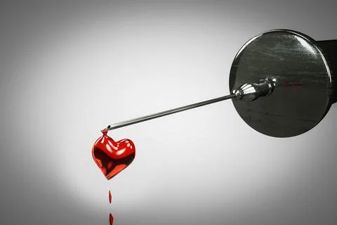 A syringe drips from the needle a drop in the shape of a heart. Stock Illustration