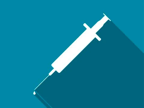 Syringe with drop, flat icon with long shadow. Vector illustration Illustrazione stock