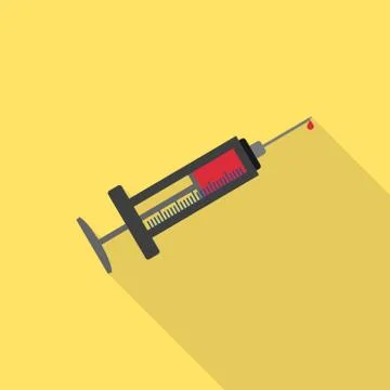 Syringe flat icon with long shadow Stock Illustration