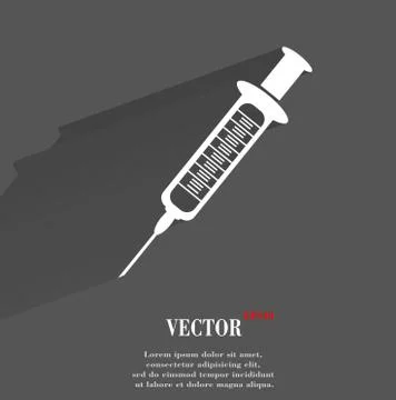 Syringe. Flat modern web button with long shadow and space for your text Stock Illustration