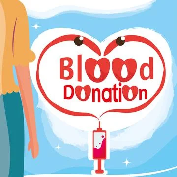 Syringe with a heart shape and message Blood donation concept Vector Stock Illustration