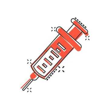 Syringe icon in comic style. Coronavirus vaccine inject cartoon vector illust Stock Illustration