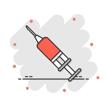 Syringe icon in comic style. Coronavirus vaccine inject cartoon vector illu.. Stock Illustration