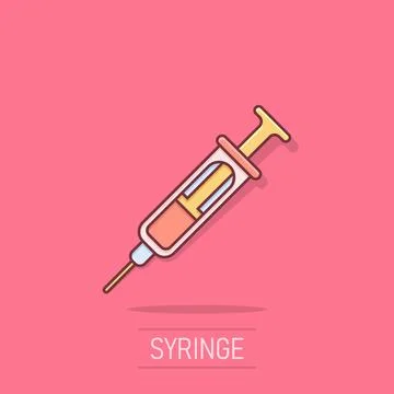 Syringe icon in comic style. Coronavirus vaccine inject cartoon vector illu.. Stock Illustration