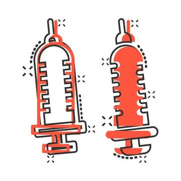 Syringe icon in comic style. Inject needle cartoon vector illustration on whi Stock Illustration