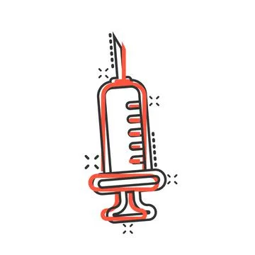 Syringe icon in comic style. Inject needle cartoon vector illustration on whi Stock Illustration