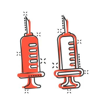 Syringe icon in comic style. Inject needle cartoon vector illustration on whi Stock Illustration