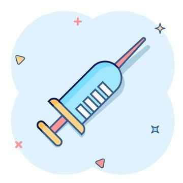 Syringe icon in comic style. Inject needle cartoon vector illustration on whi Stock Illustration