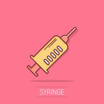 Syringe icon in comic style. Inject needle cartoon vector illustration on w.. Stock Illustration