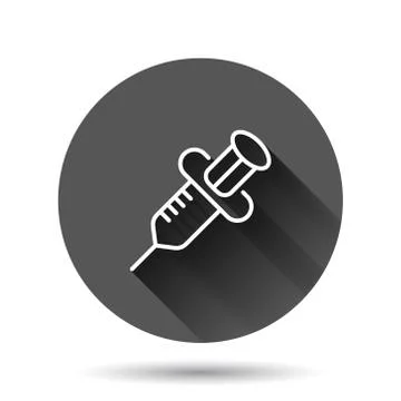 Syringe icon in flat style. Inject needle vector illustration on black round  Stock Illustration
