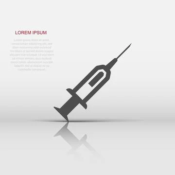 Syringe icon in flat style. Inject needle vector illustration on white isol.. Stock Illustration